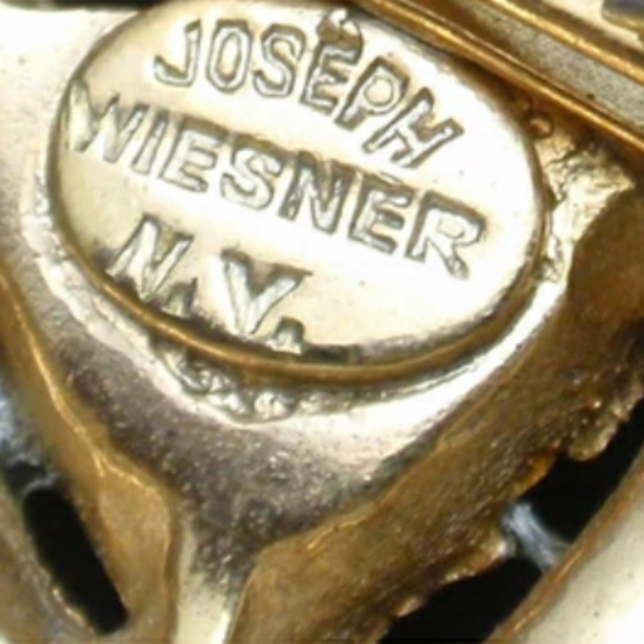 Vtg 1940s Joseph Weisner NY Amber Glass Flower Pin Brooch - Picture 4 of 4